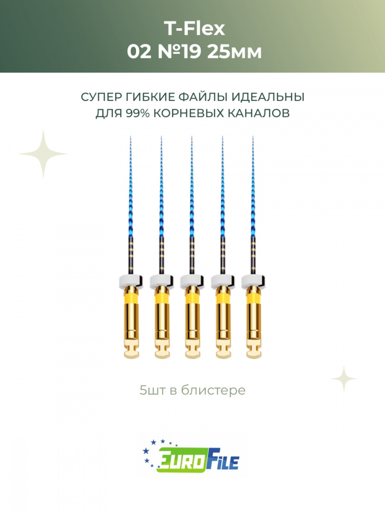 Т-Флекс Блю / T-Flex машинные файлы 25мм размер 02-19 стерильные, 5шт Eurofile
